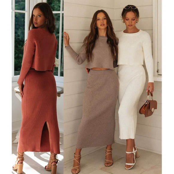 The Jade 2 Piece Sweater Midi Skirt Set | Chicgenes - Picture 2 of 6